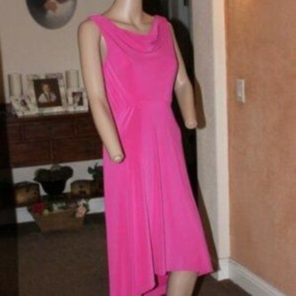 ADRIANNA PAPELL PINK COWL NECK FLARED SKIRT SLEEVELESS JERSEY DRESS 4 NW… - Picture 1 of 10